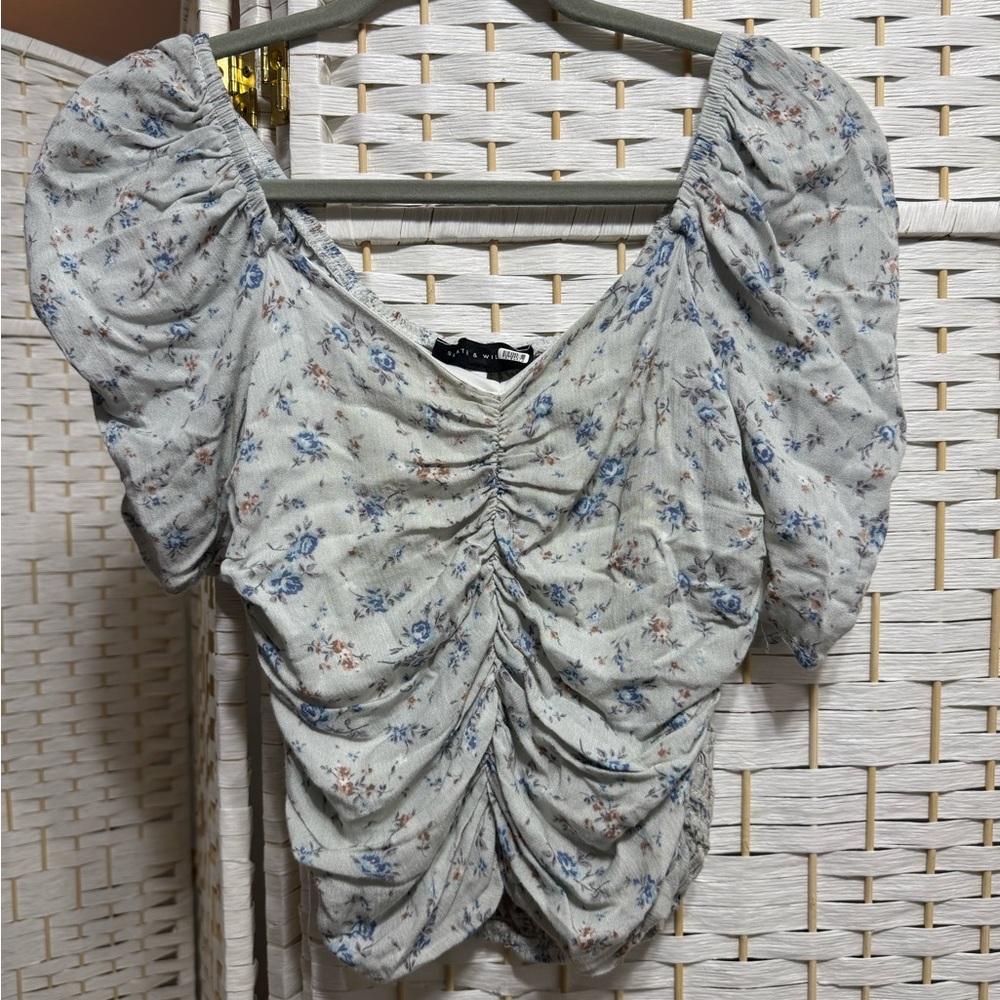 Floral Ruched Puff Sleeve Top